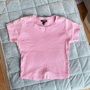 Forever 21 Pink Stonewashed Ribbed Cotton Baby Tee